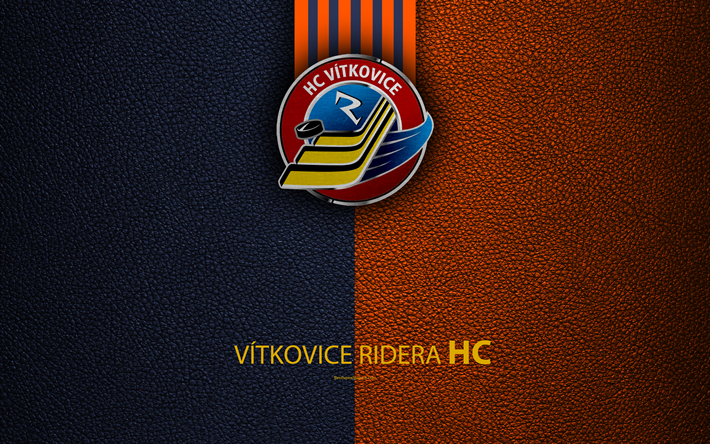 HC Vitkovice Ridera, 4k, logo, leather texture, Czech hockey club, Extraliga, Vitkovice, Ostrava, Czech Republic, hockey