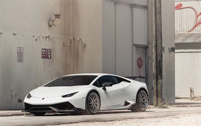 Lamborghini Huracan, 2017, LP-610, white sports coupe, supercar, white Huracan