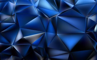 polygoneja, kolmiot, 4k, geometrisia muotoja, geometria, sininen tausta