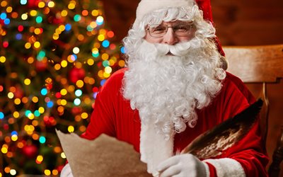 Santa, 4k, cartas de Navidad, el resplandor, Santa Claus, A&#241;o Nuevo, Feliz Navidad
