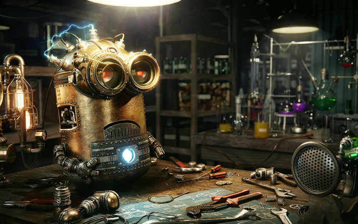 Kevin, robot, minion Despicable Me, steampunk, en 2017, des films, des minions