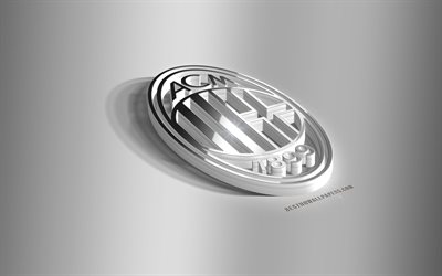 AC Milan, 3D &#231;elik logo, İtalyan Futbol Kul&#252;b&#252;, 3 BOYUTLU amblem, Milan, İtalya, AC Milan metal amblem, Serie A, futbol, yaratıcı 3d sanat, Rossoneri