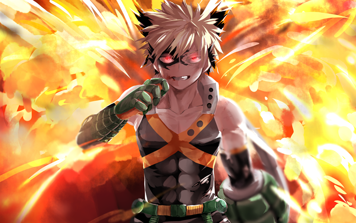 &quot;Katsuki Bakugou, kırmızı g&#246;zler, Boku no Hero Academia, yangın, arama, Kahraman Akademi, sanat