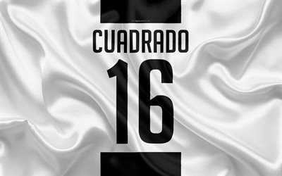 Juan Cuadrado, Juventus FC, T-shirt, 16th number, Serie A, white black silk texture, Cuadrado, Juve, Turin, Italy, football
