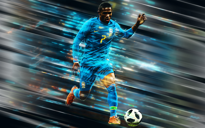 Douglas Costa, 4k, Brezilyalı futbolcu, orta saha oyuncusu, Brezilya Milli Futbol Takımı, mavi &#252;niforma, Brezilya, futbol