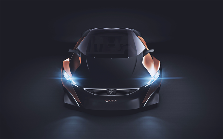 بيجو أونيكس مفهوم, 4k, 2019 السيارات, الأزرق المصابيح الأمامية, السيارات الفرنسية, بيجو