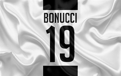 Leonardo Bonucci, Juventus FC, T-shirt, 19 sayı, beyaz siyah ipek doku, Bonucci, Komiser juve, Torino, İtalya, Bir futbol Ligi