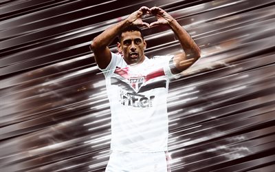 Diego Souza, 4k, Sao Paulo FC, Brazilian footballer, SPFC, creative art, blades style, Serie A, Brazil, red background, lines art, football