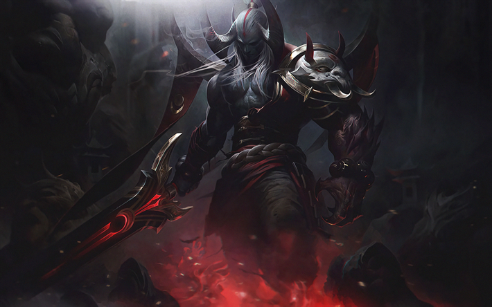 Aatrox, darkness, MOBA, artwork, warrior, League of Legends, Aatrox with sword