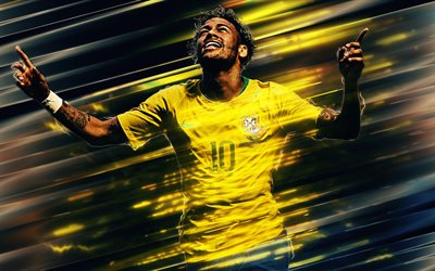 Neymar, Brasileiro jogador de futebol, atacante, 10 n&#250;mero de, Nacional do brasil de futebol da equipe, retrato, arte criativa, futebol