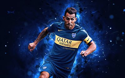 Carlos Tevez, partida, para a frente, O Boca Juniors FC, futebol, argentino de futebol, AAAJ, Tevez, luzes de neon, Argentino Superliga