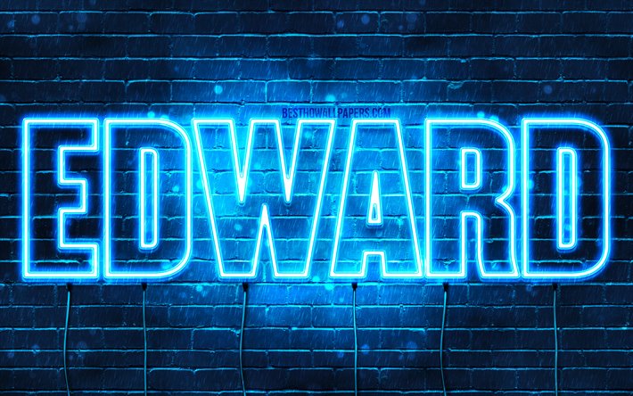 Edward, 4k, wallpapers with names, horizontal text, Edward name, blue neon lights, picture with Edward name