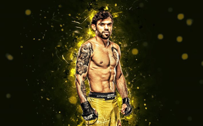 Renan Barao, 4k, yellow neon lights, Brazilian fighters, MMA, UFC, female fighters, Mixed martial arts, Renan Barao 4K, UFC fighters, MMA fighters, Renan do Nascimento Mota Pegado