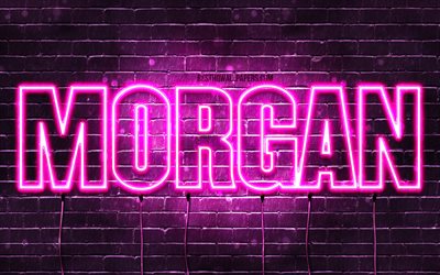 Morgan, 4k, des fonds d&#39;&#233;cran avec des noms, des noms f&#233;minins, Morgan nom, de violet, de n&#233;ons, le texte horizontal, image avec le nom Morgan
