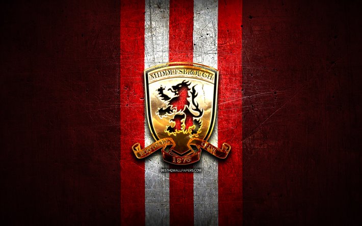 Nottingham Forest FC, golden logotyp, EFL Championship, red metal bakgrund, fotboll, Nottingham Forest, engelska football club, Nottingham Forest logotyp, England