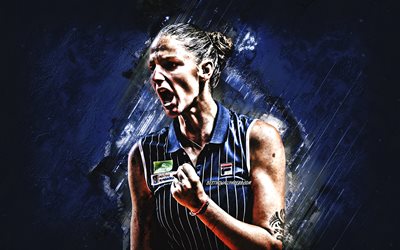 Karolina Pliskova, WTA, Czech tennis player, portrait, blue stone background, creative art, tennis
