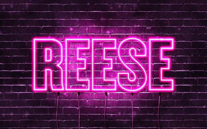 Reese, 4k, taustakuvia nimet, naisten nimi&#228;, Reese nimi, violetti neon valot, vaakasuuntainen teksti, kuva Reese nimi