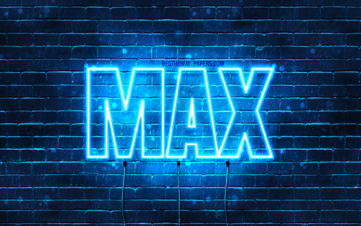 Max, 4k, sfondi per il desktop con i nomi, il testo orizzontale, Max nome, neon blu, immagine con nome Max