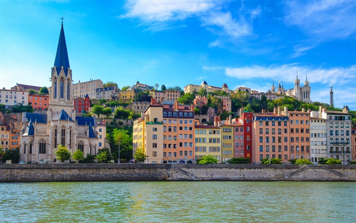 Lyon, franska staden, sommar, resor, vacker stad, Lyon stadsbilden, Frankrike