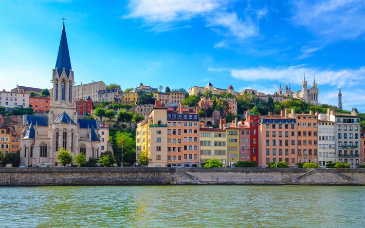 lyon, der franz&#246;sischen stadt, sommer, reise, sch&#246;ne stadt, lyon stadtbild, frankreich