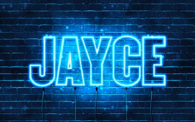 Jayce, 4k, sfondi per il desktop con i nomi, il testo orizzontale, Jayce nome, neon blu, foto con Jayce nome