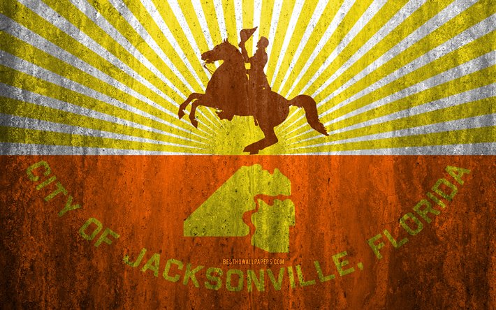 Flag of Jacksonville, Florida, 4k, stone background, American city, grunge flag, Jacksonville, USA, Jacksonville flag, grunge art, stone texture, flags of american cities