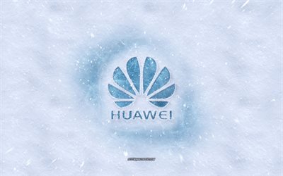 Huawei logo, winter concepts, snow texture, snow background, Huawei emblem, winter art, Huawei