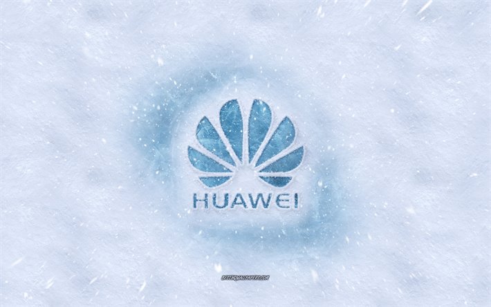 Huawei logotipo, invierno conceptos, la textura de la nieve, la nieve de fondo, Huawei emblema, el invierno de arte, Huawei