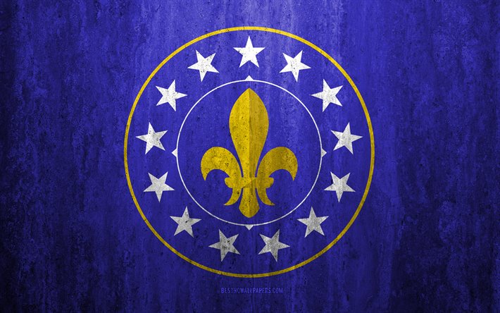 Flag of Louisville, Kentucky, 4k, kivi tausta, Amerikkalainen kaupunki, grunge lippu, Louisville, USA, Louisville lippu, grunge art, kivi rakenne, liput amerikan kaupungit