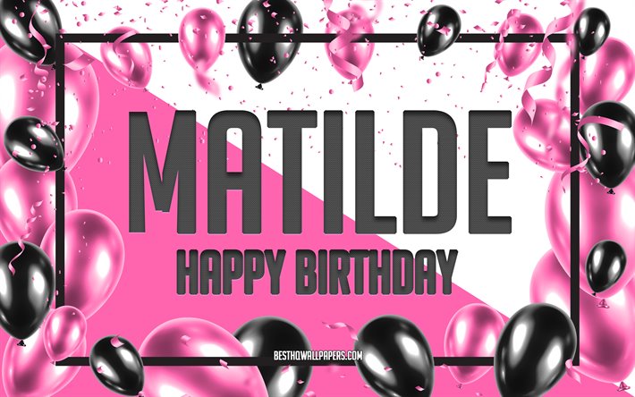 Happy Birthday Matilde, Birthday Balloons Background, popular Italian female names, Matilde, wallpapers with Italian names, Matilde Happy Birthday, Pink Balloons Birthday Background, greeting card, Matilde Birthday