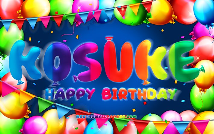 Buon Compleanno Kosuke, 4k, palloncino colorato telaio, nomi femminili, Kosuke nome, sfondo viola, Kosuke buon Compleanno, Kosuke Compleanno, creativo, concetto di Compleanno, Kosuke