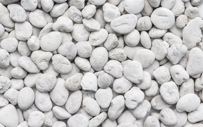 piedras blancas, 4k, macro, piedra blanca con textura, fondos de guijarros, piedras blancas textura, grava texturas, guijarros texturas, piedra fondos, fondo blanco, guijarros