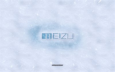 Meizu logotipo, invierno conceptos, la textura de la nieve, la nieve de fondo, Meizu con el emblema de invierno de arte, Meizu