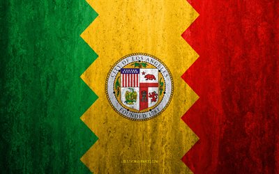 Flag of Los Angeles, California, 4k, stone background, American city, grunge flag, Los Angeles, USA, Los Angeles flag, grunge art, stone texture, flags of american cities