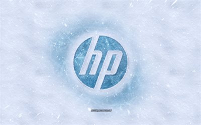 HP: n logo, talvi k&#228;sitteit&#228;, lumen rakenne, lumi tausta, HP tunnus, talven taidetta, Hewlett-Packard