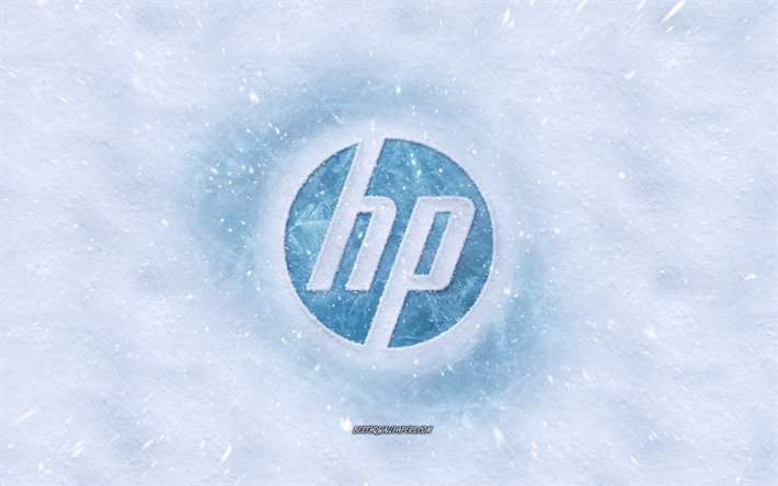 HP-logotyp, vintern begrepp, sn&#246; konsistens, sn&#246; bakgrund, HP emblem, vintern konst, Hewlett-Packard