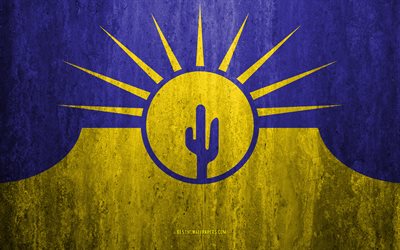kennzeichen von mesa, arizona, 4k, stein, hintergrund, amerikanische stadt, grunge flag, mesa, usa, fahne, grunge, kunst, textur, flaggen der amerikanischen st&#228;dte