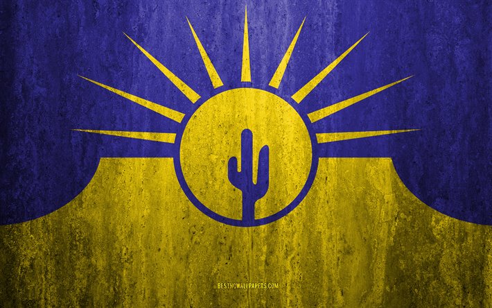 Flagga av Mesa, Arizona, 4k, sten bakgrund, Amerikansk stad, grunge flagga, Mesa, USA, Mesa flagga, grunge konst, sten struktur, flaggor av amerikanska st&#228;der