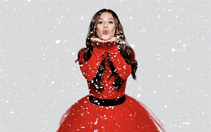 Lea Michele, american actress, photoshoot, red dress, snow, popular actress, Lea Michele Sarfati