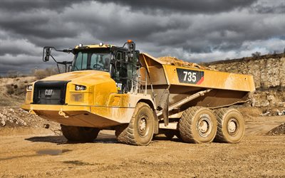 Caterpillar 735, 4k, dumper, 2019 trucks, quarry, Cat 735, big truck, Caterpillar, trucks, HDR