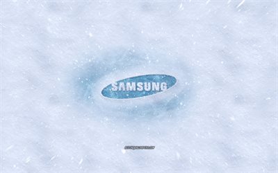 Samsung-logo, talvi k&#228;sitteit&#228;, lumen rakenne, lumi tausta, Samsung tunnus, talven taidetta, Samsung