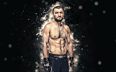 Abubakar Nurmagomedov, 4k, vit neon lights, Ryska soldater, MMA, UFC, Mixed martial arts, Abubakar Nurmagomedov 4K, UFC fighters, MMA-fighters