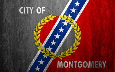 Flaggan i Montgomery, Alabama, 4k, sten bakgrund, Amerikansk stad, grunge flagga, Montgomery, USA, Montgomery flagga, grunge konst, sten struktur, flaggor av amerikanska st&#228;der