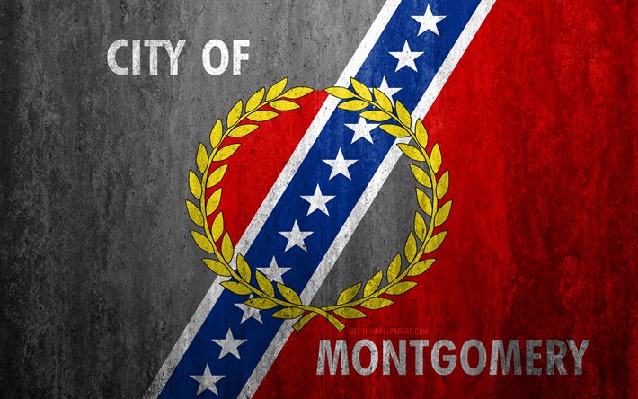 Bandeira de Montgomery, Alabama, 4k, pedra de fundo, Cidade americana, grunge bandeira, Montgomery, EUA, Montgomery bandeira, grunge arte, textura de pedra, bandeiras de cidades norte-americanas
