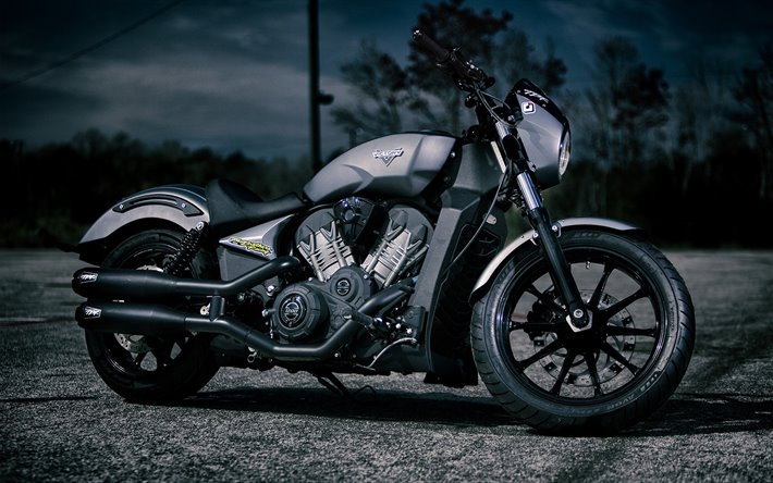 Vit&#243;ria Octane, Indiana motos, preto fosco motocicleta, americana de motocicletas