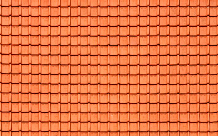 orange tuile texture, 4k, une macro, un vieux toit, orange ondul&#233; de fond, toit en tuiles textures