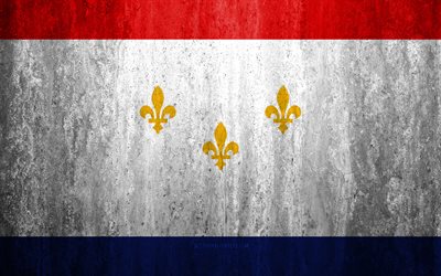 Bandeira da Nova Orleans, Louisiana, 4k, pedra de fundo, Cidade americana, grunge bandeira, Nova Orleans, EUA, Nova Orleans bandeira, grunge arte, textura de pedra, bandeiras de cidades norte-americanas