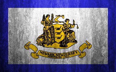 Flaggan i Newark, New Jersey, 4k, sten bakgrund, Amerikansk stad, grunge flagga, Newark, USA, Newark flagga, grunge konst, sten struktur, flaggor av amerikanska st&#228;der