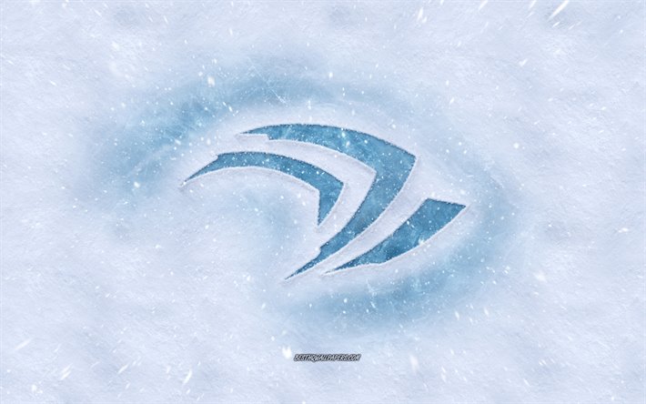 NVIDIA Klo logotyp, vintern begrepp, sn&#246; konsistens, sn&#246; bakgrund, NVIDIA Klo emblem, vintern konst, NVIDIA