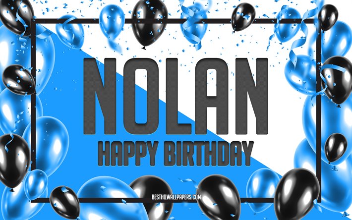 お誕生日おめでノーラン, お誕生日の風船の背景, ノーラン, 壁紙名, ノーランに嬉しいお誕生日, 青球誕生の背景, ご挨拶カード, ノーラン誕生日